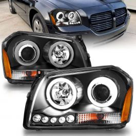 05-07 Dodge Magnum Chrome Halo LED Projector Headlights+Black Tail Brake Lamps 