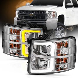 Details about   2007-2013 CHEVY SILVERADO PICKUP CHROME/AMBER CRYSTAL HEADLIGHT LAMP W/6000K HID