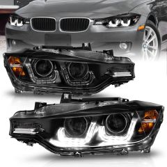 BMW 3 SERIES F30 12-14 4DR PROJECTOR HEADLIGHTS U-BAR BLACK HOUSING (FOR HID & AUTO LEVELING, NO HID KIT)