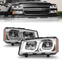 CHEVY SILVERADO / AVALANCHE 03-06 CRYSTAL HEADLIGHTS WITH U-BAR CHROME (DOES NOT FIT AVALANCHE MODELS WITH BODY CLADDING)