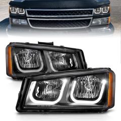 CHEVY SILVERADO / AVALANCHE 03-06 CRYSTAL HEADLIGHTS U-BAR BLACK (DOES NOT FIT AVALANCHE MODELS WITH BODY CLADDING)