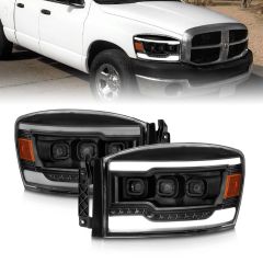DODGE RAM 1500 06-08/ 2500/3500 06-09 FULL LED PROJECTOR PLANK STYLE HEADLIGHTS BLACK W/ SEQUENTIAL SIGNAL
