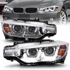 BMW 3 SERIES F30 12-14 FOR 4DR SEDAN PROJECTOR HEADLIGHTS U-BAR LIGHT W/ CHROME HOUSING (FOR HID & AUTO LEVELING, NO HID KIT)