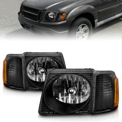 FORD EXPLORER SPORT TRAC 2001 - 2005 / SPORT 2001 - 2003 CRYSTAL HEADLIGHTS WITH BLACK HOUSING WITH CORNER LIGHT 2PC