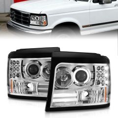 FORD F-150/BRONCO 92-98 / F-250/350 92-98 PROJECTOR HEADLIGHTS CHROME HOUSING WITH HALO & SIDE MARKER & PARKING LIGHTS