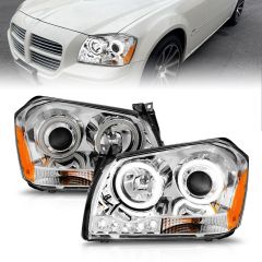 DODGE MAGNUM 05-07 PROJECTOR HEADLIGHTS W/ CHROME HOUSING W/ CCFL HALOS (FOR HALOGEN MODELS ONLY)