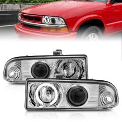 CHEVY S-10 / S-10 BLAZER 1998 - 2005 PROJECTOR HEADLIGHTS WITH CHROME HOUSING AND HALO RING 