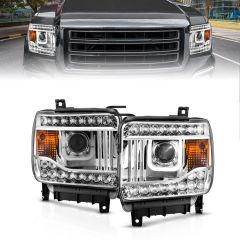 GMC SIERRA 1500 14-15  /2500HD/3500HD 15-19 PROJECTOR U-BAR STYLE HEADLIGHTS CHROME (HALOGEN TYPE MODEL WITH OUT FACTORY LED DRL)