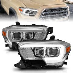 TOYOTA TACOMA 16-22 PROJECTOR PLANK STYLE HEADLIGHTS CHROME W/ AMBER (FOR HALOGEN DRL)