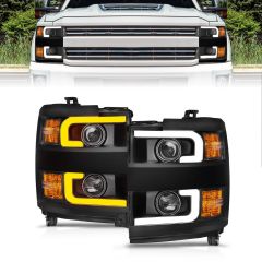 CHEVY SILVERADO 15-19 2500HD,3500HD PROJECTOR SWITCHBACK HEADLIGHT  BLACK (GLOSS BLACK TRIM)(FOR HALOGEN MODELS ONLY)