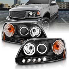 FORD F-150 97-03 / EXPEDITION 97-02 1 PC PROJECTOR HEADLIGHTS BLACK W/ HALO & LED