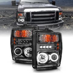 FORD F-250/350/450/550 SUPERDUTY 08-10 PROJECTOR HEADLIGHTS BLACK CLEAR (CCFL) (FOR HALOGEN ONLY)