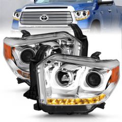TOYOTA TUNDRA 14-17 (HIGH END MODEL) / 18-21 (LOW END MODEL) PROJECTOR U-BAR STYLE HEADLIGHTS CHROME (FOR OEM HALOGEN MODEL W/ LED DRL) 