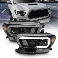 TOYOTA TACOMA 16-22 PROJECTOR PLANK STYLE HEADLIGHTS BLACK W/ AMBER (FOR LED DRL)