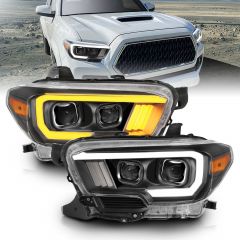 TOYOTA TACOMA 16-22 PROJECTOR PLANK STYLE SWITCHBACK HEADLIGHTS BLACK AMBER (FOR LED DRL)