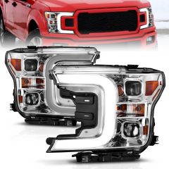 FORD F-150 18-20 PROJECTOR LIGHT BAR STYLE HEADLIGHTS SWITCHBACK W/ CHROME HOUSING /AMBER (DOES NOT FIT MODELS WITH FACTORY LED SYSTEM)