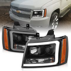 CHEVY TAHOE/SUBURBAN/AVALANCHE 2007-2014 PROJECTOR PLANK STYLE SWITCHBACK HEADLIGHTS WITH BLACK HOUSING 