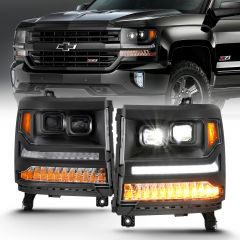 CHEVROLET SILVERADO 1500 16-18 FULL LED PROJECTOR PLANK STYLE HEADLIGHTS  BLACK HOUSING AMBER (FOR HALOGEN MODELS ONLY)