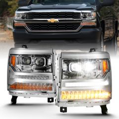 CHEVROLET SILVERADO 16-18 1500 FULL LED PROJECTOR HEADLIGHTS WITH CHROME HOUSING (FOR HALOGEN MODELS ONLY)