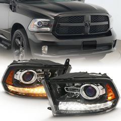 DODGE RAM 1500 09-18 / 2500/3500 10-18 PROJECTOR PLANK STYLE SWITCHBACK HEADLIGHTS BLACK AMBER (OE STYLE) (FOR ALL MODELS)