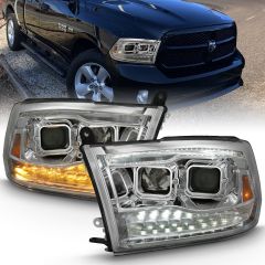 DODGE RAM 1500 09-18 / RAM 2500/3500 10-18 DUAL PROJECTOR HEADLIGHTS W/ SWITCHBACK CHROME AMBER (FOR ALL MODELS)