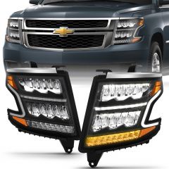 CHEVY TAHOE 15-20 SUBURBAN 15-20 LED HEADLIGHT PLANK STYLE BLACK CLEAR W/SEQUENTIAL AMBER  