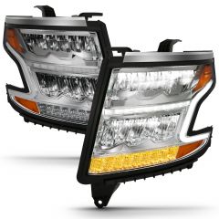 CHEVY TAHOE 15-20 SUBURBAN 15-20 LED CRYSTAL PLANK STYLE HEADLIGHT CHROME W/ SEQUENTIAL SIGNAL