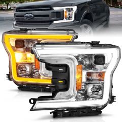FORD F-150 18-20 PROJECTOR LIGHT BAR STYLE  SWITCHBACK HEADLIGHTS W/ CHROME HOUSING AMBER