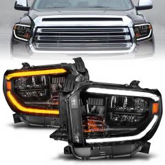 TOYOTA TUNDRA 14 -17 LED HEADLIGHTS BLACK HOUSING W/ SWITCHBACK LED BAR (LED HIGH/LOW BEAM) (FOR OE HALOGEN MODEL WITH HALOGEN DRL)