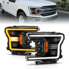 FORD F-150 18-20 FULL LED PROJECTOR W/ SEQUENTIAL SWITCHBACK LIGHT W/ BLACK HOUSING AND INITIATION FEATURE (DOES NOT FIT MODELS WITH LED SYSTEM)