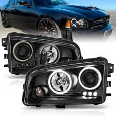 DODGE CHARGER 06-10 PROJECTOR HEADLIGHTS BLACK W/ RX HALO