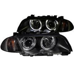 BMW 3 SERIES E46 99-01 4DR PROJECTOR HEADLIGHTS BLACK HALO w/ CORNER LIGHT 2PC