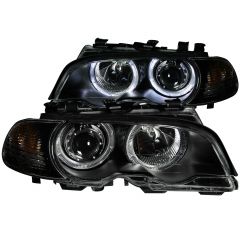 BMW 3 SERIES E46 2DR 00-03 / M3 01-04 PROJECTOR HEADLIGHTS BLACK w/ HALO & CORNER LIGHTS 2PC