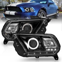 FORD MUSTANG 10-13 PROJECTOR HEADLIGHTS BLACK W/ RX HALO