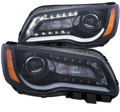 CHRYSLER 300 11- 14 PROJECTOR HEADLIGHTS PLANK STYLE W/ BLACK HOUSING (FOR HALOGEN ONLY)