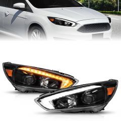 FORD FOCUS 2015-2018 PROJECTOR SWITCHBACK HEADLIGHTS BLACK HOUSING WITH DRL AMBER LIGHT
