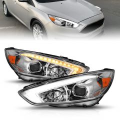 FORD FOCUS 15-18 PROJECTOR SWITCHBACK PLANK STYLE HEADLIGHTS W/ DRL CHROME  