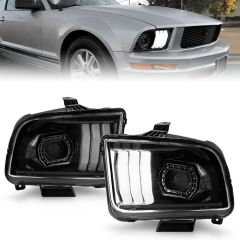 FORD MUSTANG 2005-2009 PROJECTOR LIGHT BAR STYLE HEADLIGHTS WITH BLACK HOUSING