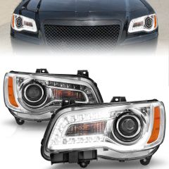 CHRYSLER 300 11-14 PROJECTOR HEADLIGHTS PLANK STYLE W/ CHROME HOUSING (FOR HALOGEN ONLY)