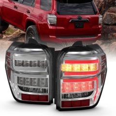 TOYOTA 4RUNNER 14-22 TAIL LIGHTS CHROME HOUSING CLEAR LENS RED LIGHT BAR W/ SEQUENTIAL 