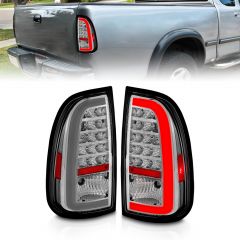 TOYOTA TUNDRA 2000-2006 LED TAIL LIGHTS CHROME HOUSING CLEAR LENS WITH C LIGHT BAR (STD BED REGULAR CAB, ACCESS CAB)