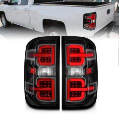 CHEVROLET SILVERADO 14-17 LED TAIL LIGHTS WITH LIGHT BAR BLACK HOUSING CLEAR LENS (NON-OEM LED ONLY)