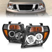 NISSAN FRONTIER 2005 - 2008 /PATHFINDER 2005 - 2007 PROJECTOR HEADLIGHTS WITH BLACK HOUSING (DOES NOT FIT V8 MODELS) (RX HALOS)