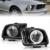 FORD MUSTANG 05-09 CRYSTAL HEADLIGHTS BLACK W/ RX HALO