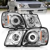 LEXUS LX470 98-07 PROJECTOR HEADLIGHTS CHROME W/ RX HALO ( NOT FOR MODELS WITH FACTORY HID SYSTEM)