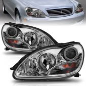 MBZ S CLASS W220 S430/S450/S500/S550/S600/S55 AMG 2000 - 2005 PROJECTOR HEADLIGHTS WITH CHROME HOSING CLEAR LENS 