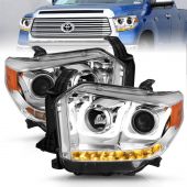 TOYOTA TUNDRA 14-17 (HIGH END MODEL) / 18-21 (LOW END MODEL) PROJECTOR U-BAR STYLE HEADLIGHTS CHROME (FOR OEM HALOGEN MODEL W/ LED DRL) 