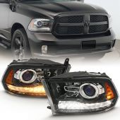 DODGE RAM 1500 09-18 / 2500/3500 10-18 PROJECTOR PLANK STYLE SWITCHBACK HEADLIGHTS BLACK AMBER (OE STYLE) (FOR ALL MODELS)