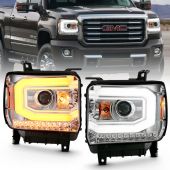 GMC SIERRA 1500 14-15 / 2500HD/3500HD 15-19 CHROME PROJECTOR HOUSING WITH SWITCHBACK C LIGHT BAR (HALOGEN TYPE MODEL WITH OUT FACTORY LED DRL)