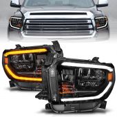 TOYOTA TUNDRA 14-20 LED HEADLIGHTS BLACK W/ SWITCHBACK LED BAR (LED HIGH/LOW BEAM) (FOR OE HALOGEN MODEL WITH LED DRL)